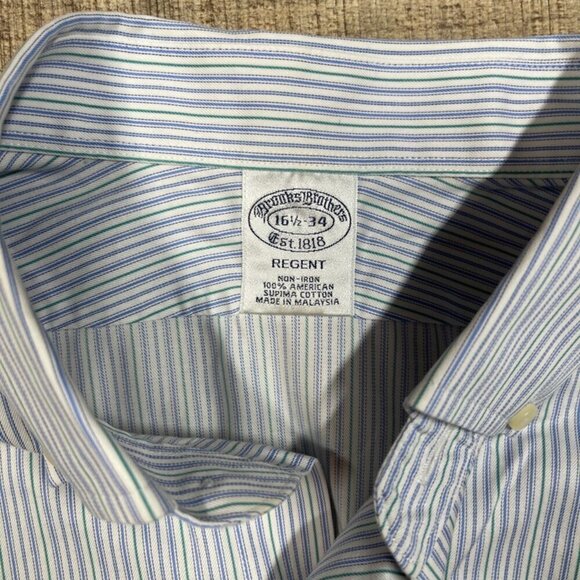 Brooks Brothers Regent Blue/white/green Non Iron Oxford Shirt size 16.5 / 34 - Picture 2 of 4